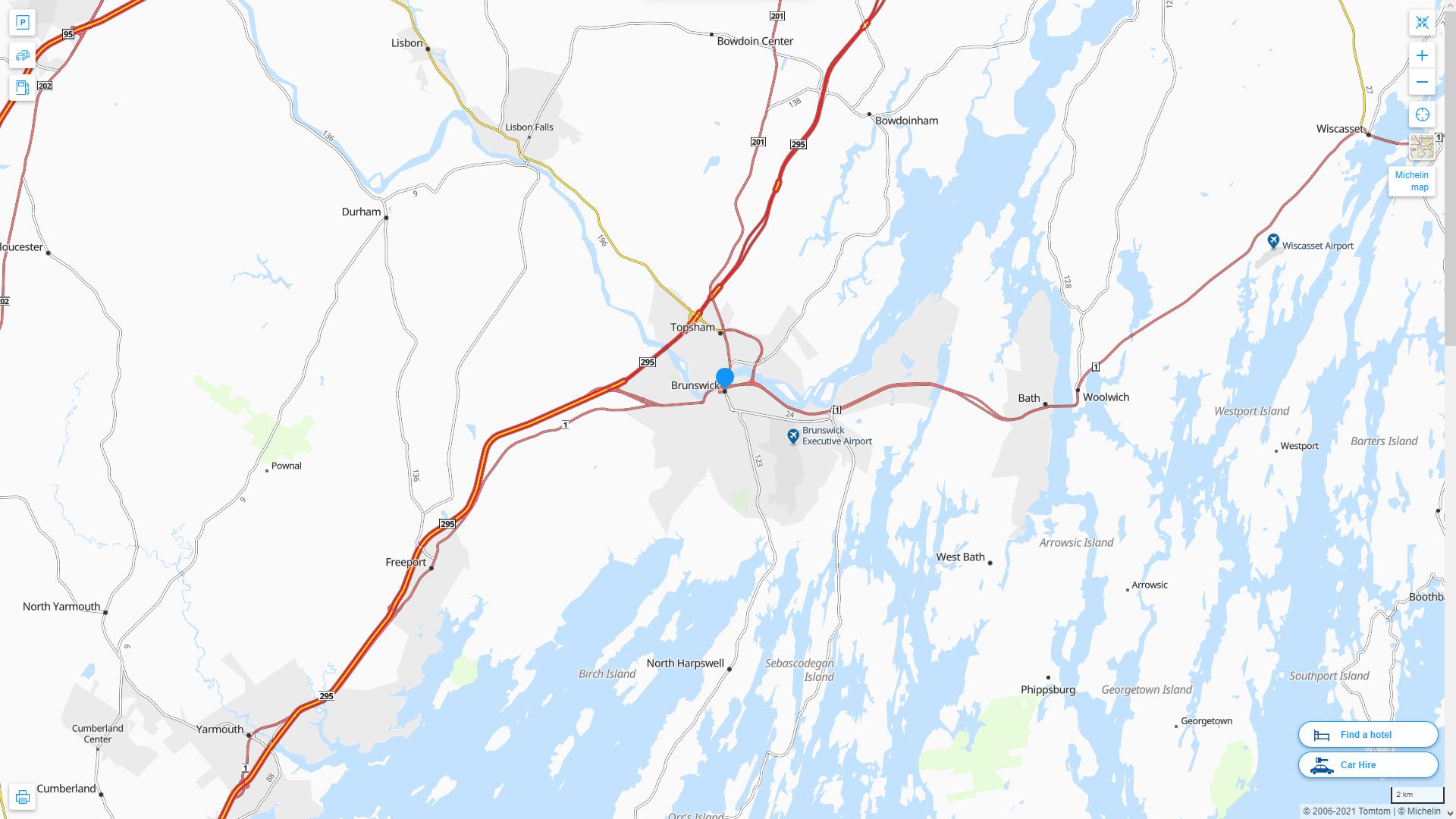 Brunswick Maine Highway and Road Map